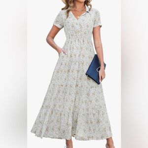 Kranda NWT Women’s Collared Short Sleeve Button Down floral Boho Maxi Dress, XXL